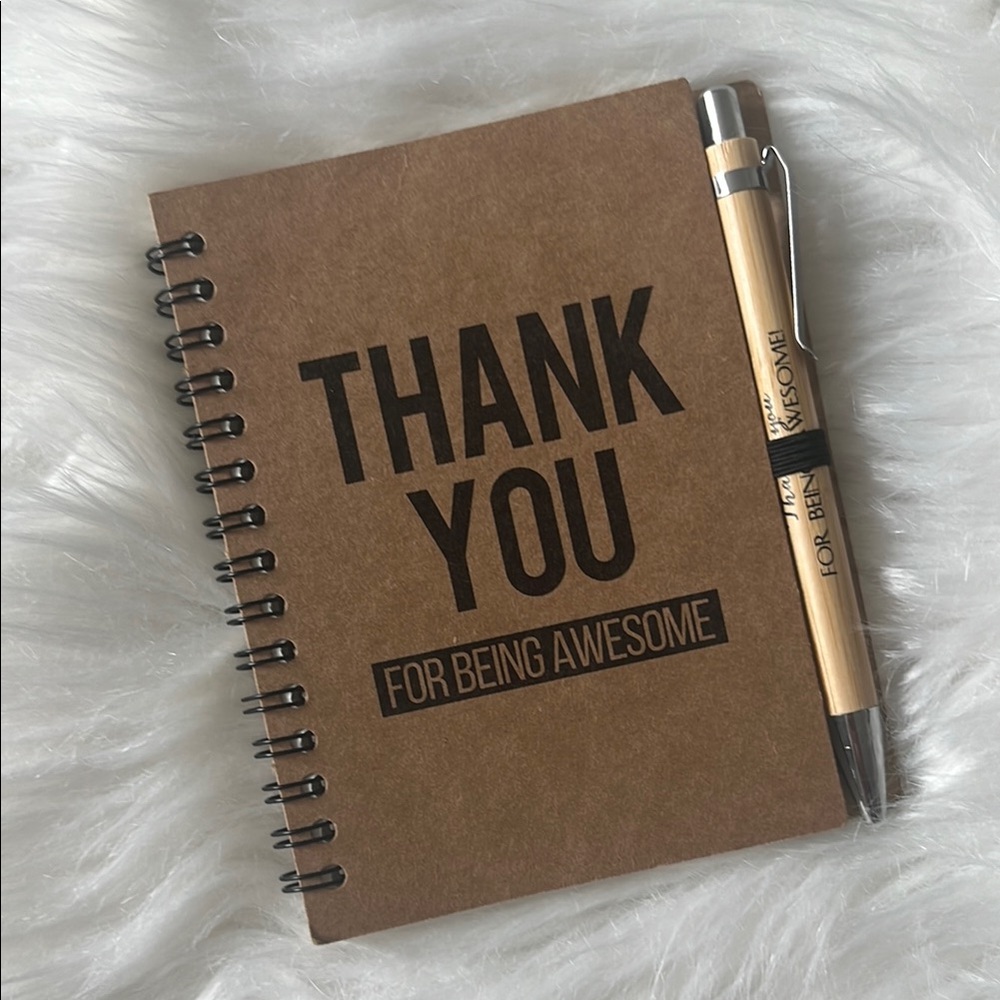 Brown Spiral Notebook with Pen